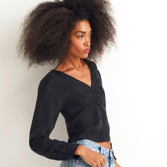 NWT Madewell | Cupro & Viscose Brushed Ruched-Front Top Long Sleeve Blouse | 2 - Picture 3 of 11